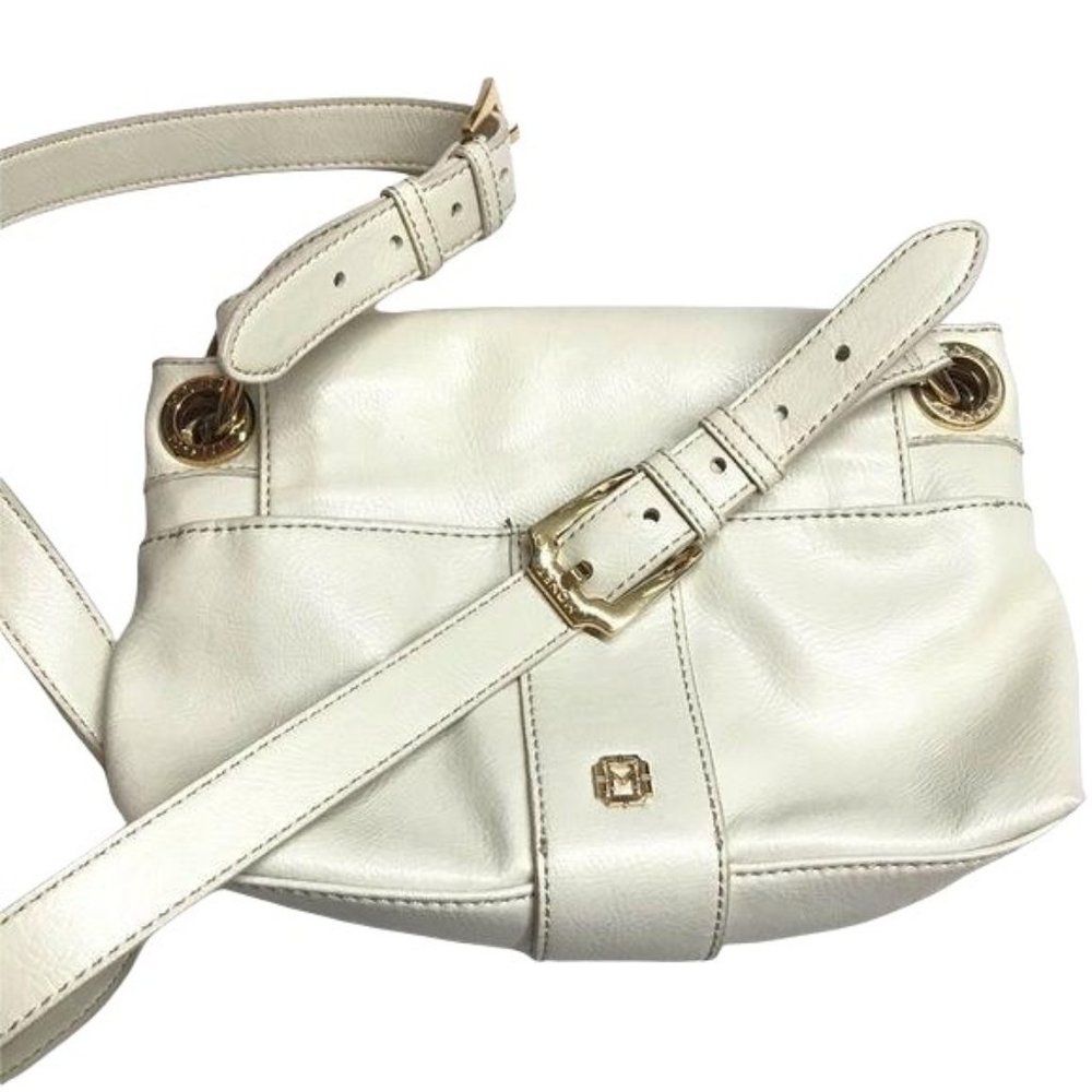 MONET Shoulder Bag Gold Hardware Cream Vegan Leather Beige Envelope Purse Size M - Picture 2 of 8